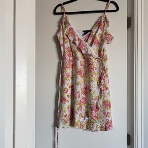 Forever 21 Pink and Yellow Floral Asymmetrical Dress